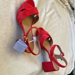 Red suede heels, size 9.5W. New in box.